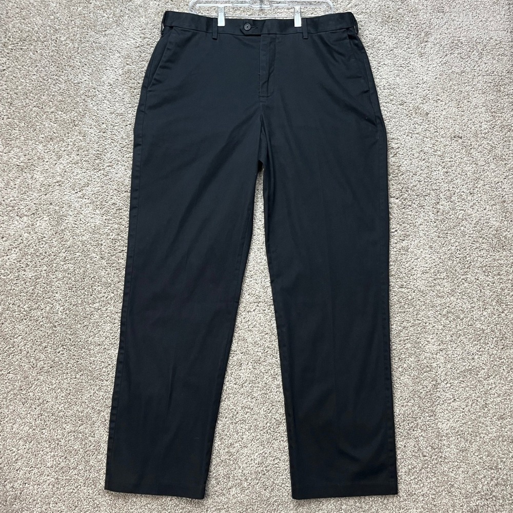 Croft Barrow Pants Mens 36x34 Black Flat Front Stretch Waistbad Classic Fit EUC